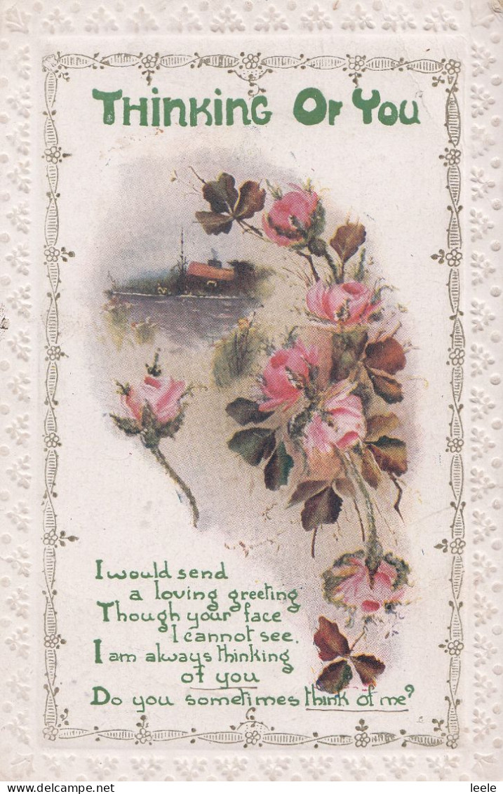 CL86.  Vintage Greetings Postcard. Flowers. Thinking Of You. Pink Roses - Flowers