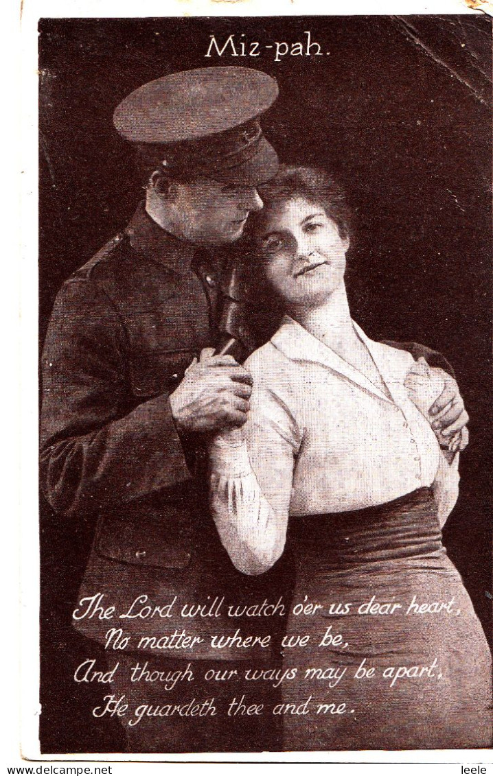 CL83. Antique Greetings Postcard. Miz-pah.Soldier Leaving Loved.Sent 1917 France - Brighton