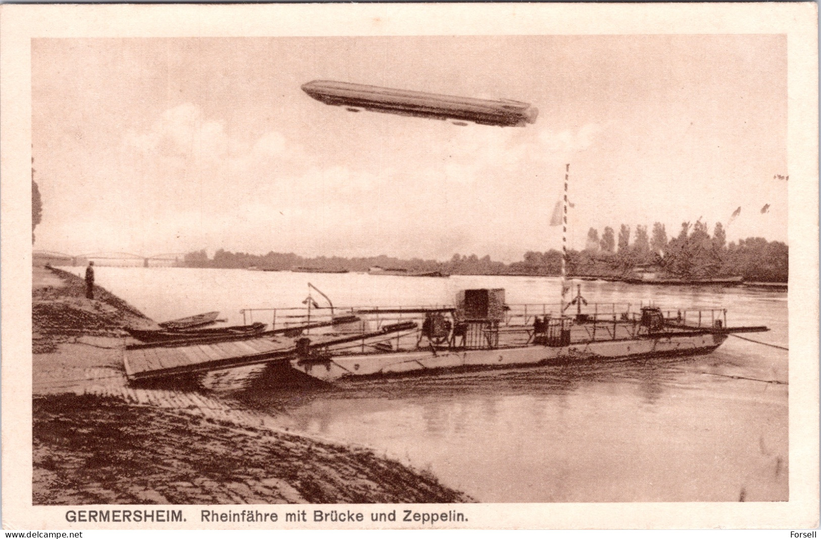 Germersheim , Rheinfähre Mit Brücke Und Zeppelin (Ungebraucht) - Germersheim