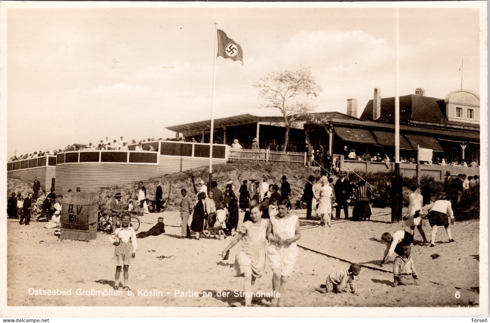 Ostseebad Großmöllen O. Kösejlin , Partie An Der Strandhalle (Fahne 3.Reich) (Mielno, Poland)(Ungebraucht) - Pommern