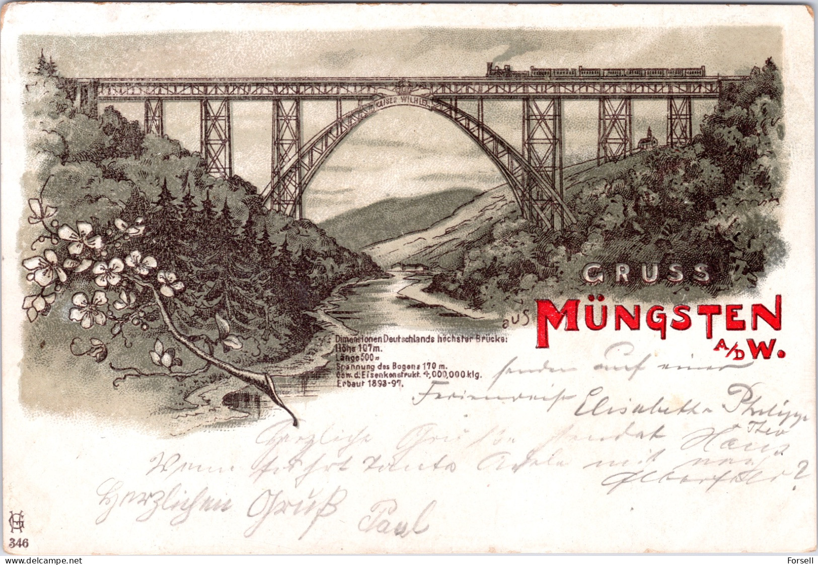 Gruss Aus Müngsten A.d. W. (Stempel: Remscheid-Reinshagen 1901) - Remscheid