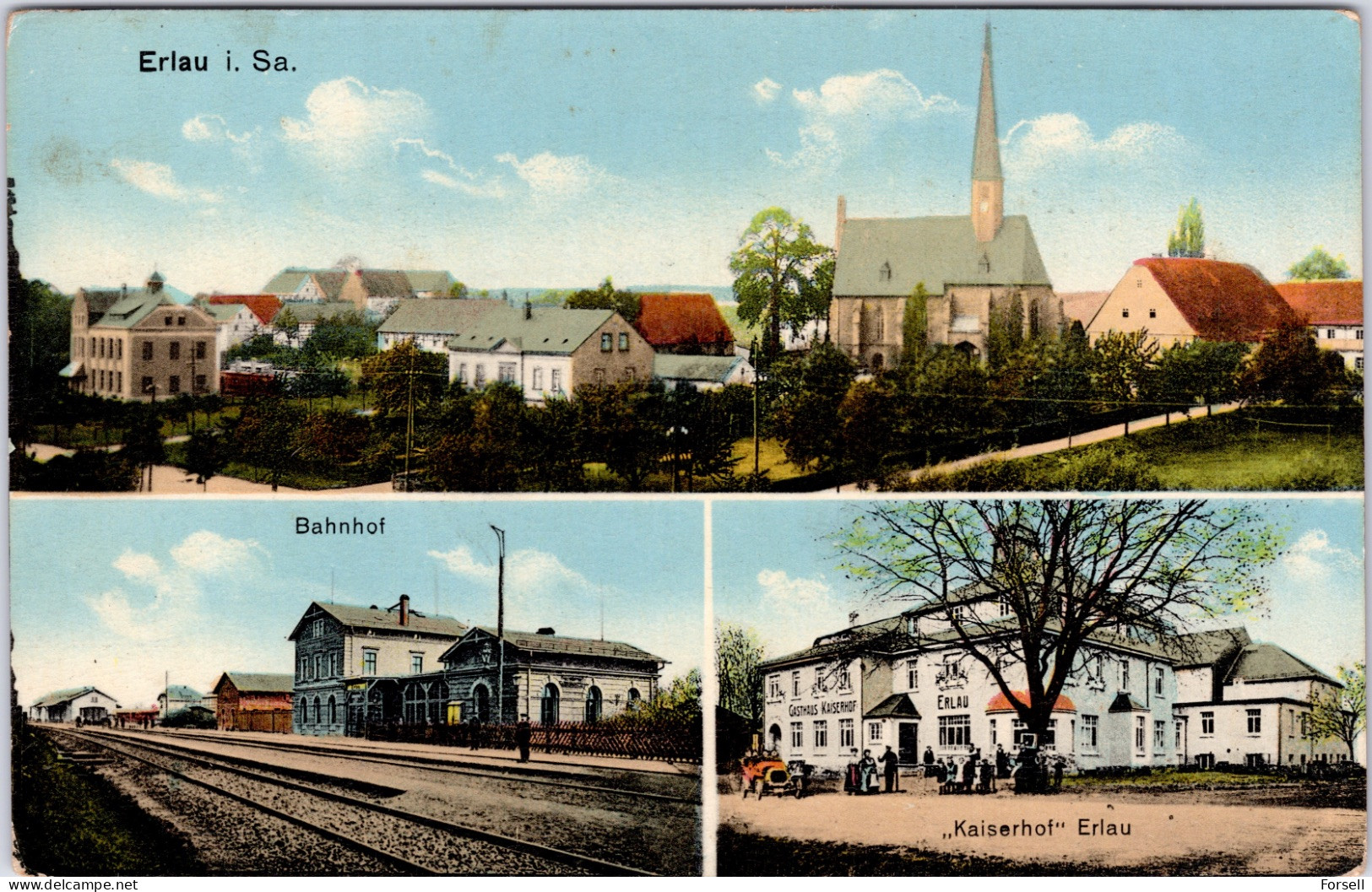 Erlau I. Sachsen , Bahnhof & Kaiserhof Erlau (Ungebraucht) - Mittweida