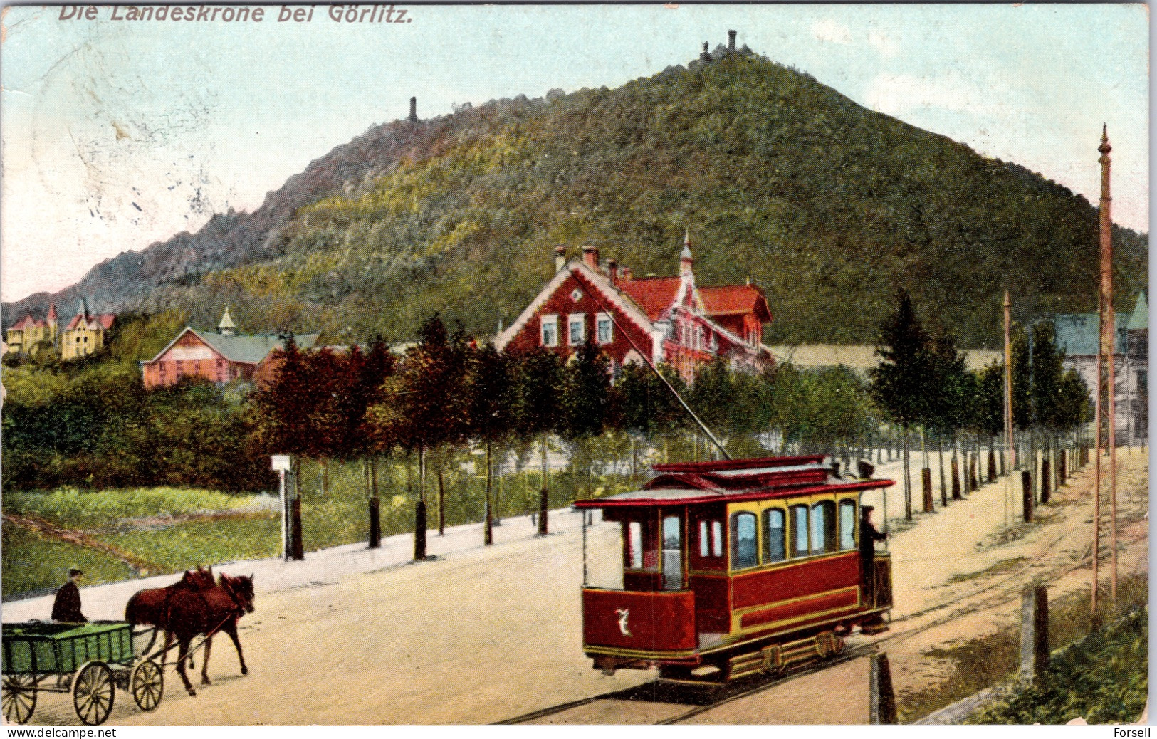 Die Landeskrone Bei Görlitz (Strassenbahn) (Stempel: Kleinbiesnitz 1910) - Goerlitz