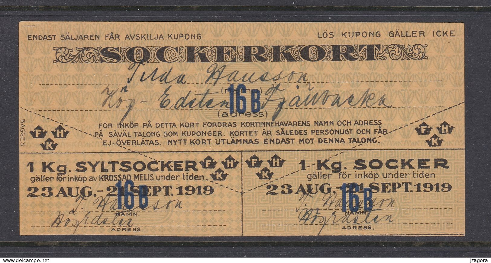 SWEDEN SCHWEDEN SUEDE WAR RATION CARDS WW 1  COFFEE BREAD SUGAR USED/UNUSED Lebensmittelkarte Carte De Rationnement - 1914-18