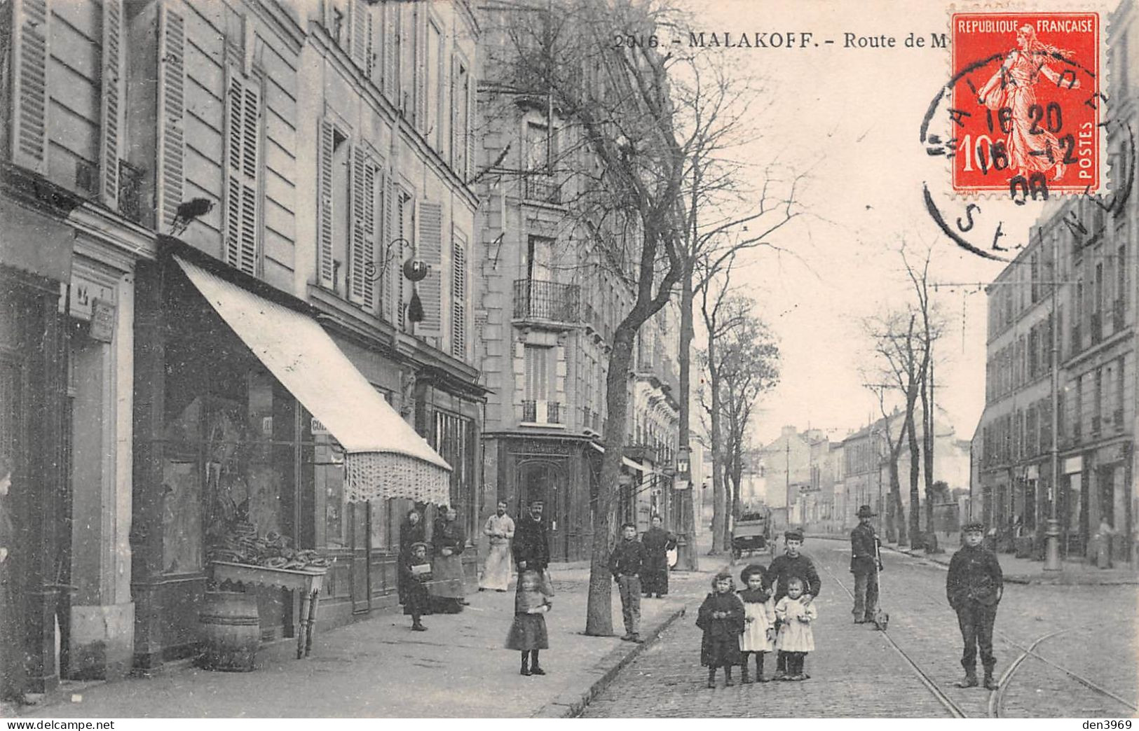 MALAKOFF (Hauts-de-Seine) - Route De Montrouge, Voie Ferrée Du Tramway - Voyagé 1908 (2 Scans) Paris 39 R Pierre Charron - Malakoff