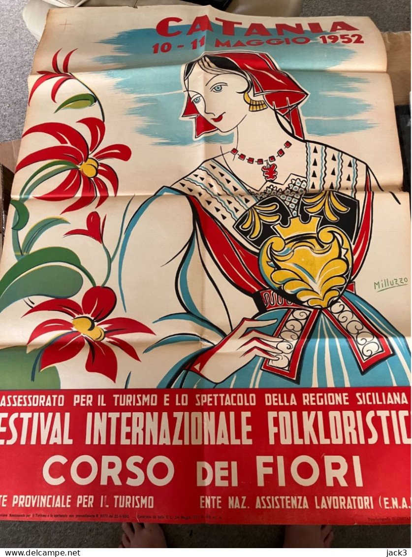 MANIFESTO - CATANIA - FESTIVAL FOLKLORISTICO CORSO DEI FIORI - 69x95 - Afiches