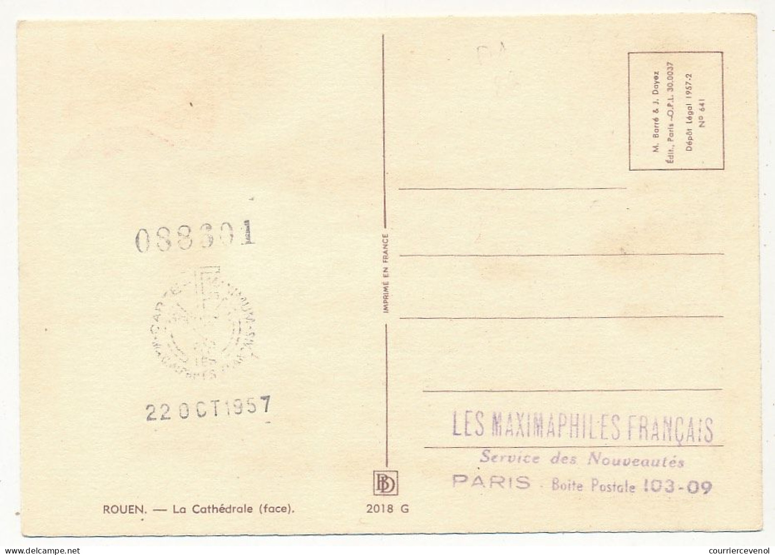 FRANCE - Carte Maximum - 35F Cathédrale De Rouen - 19/10/1957 - Rouen (Maximaphiles Français) - 1950-1959