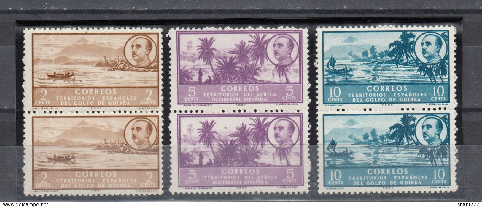 Spanish Guinea - 1951 Franco Issue - 3 Pairs, No Gum (2-144) - Guinea Española