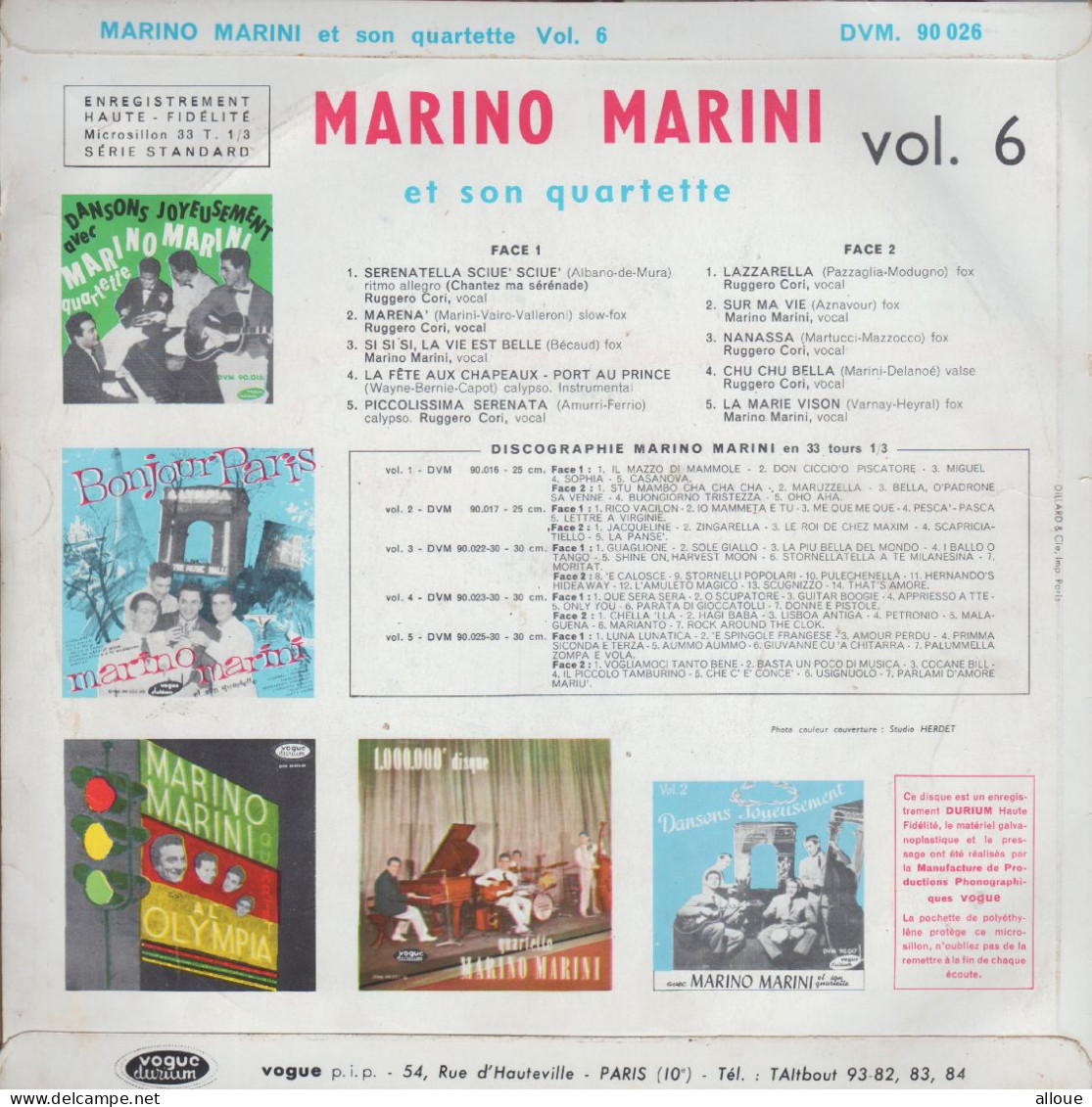 MARINO MARINI QUARTETTE - FR 25 Cm N° 6 -  SERENATELLA SCIUE' SCIUE  + 9 - Special Formats