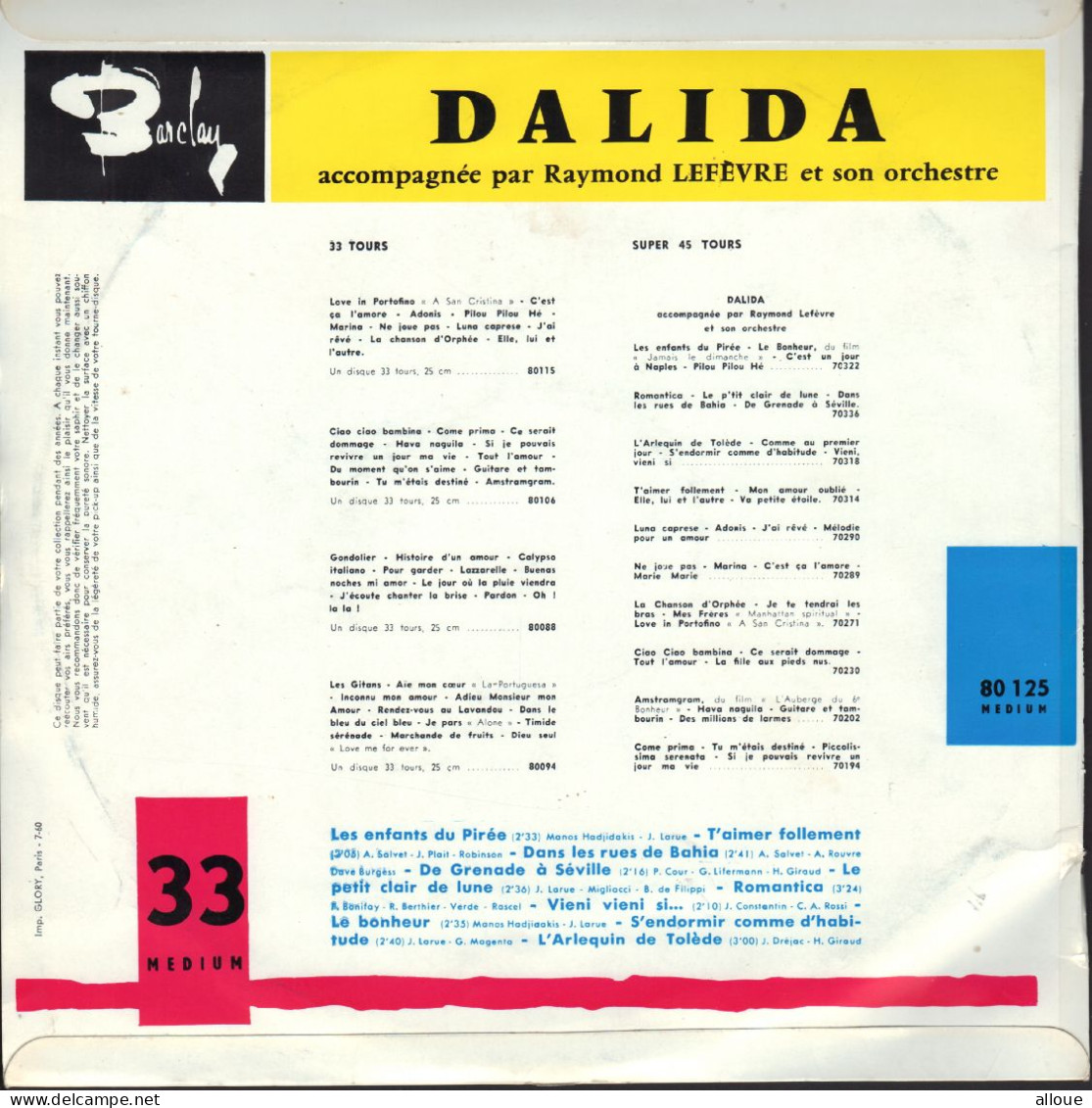 DALIDA  - FR 25 Cm  - LES ENFANTS DU PIREE  + 9 - Formatos Especiales