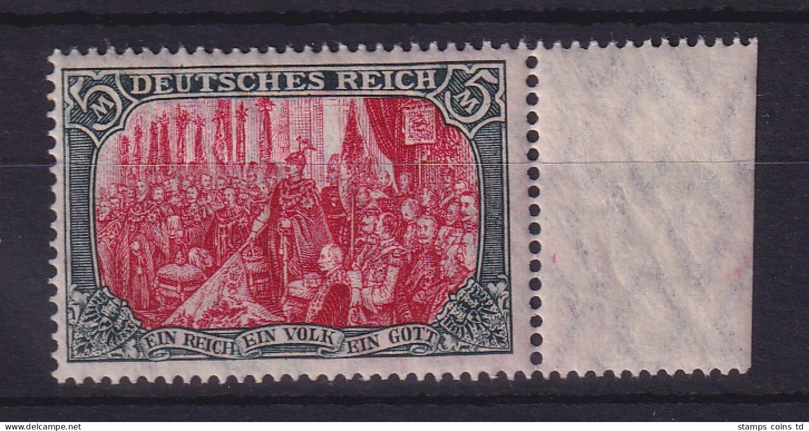 Dt. Reich 1916 Freimarke 5 Mark Mi.-Nr. 97AII Rechtes Randstück ** - Ongebruikt