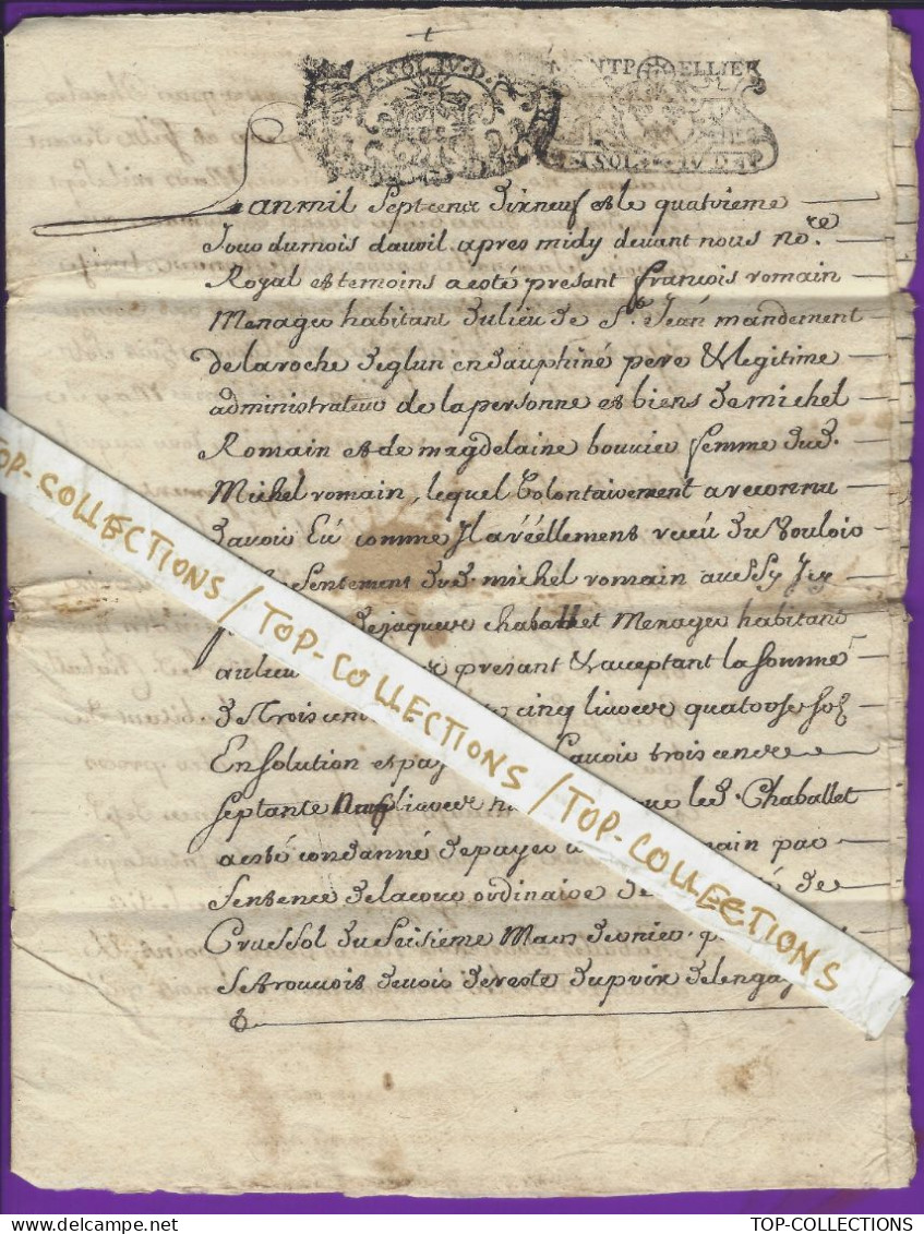 1719 CACHET DE GENERALITE  DE MONTPELLIER DOUBLE CACHET SUR 8 PAGES V.SCANS - Timbri Generalità