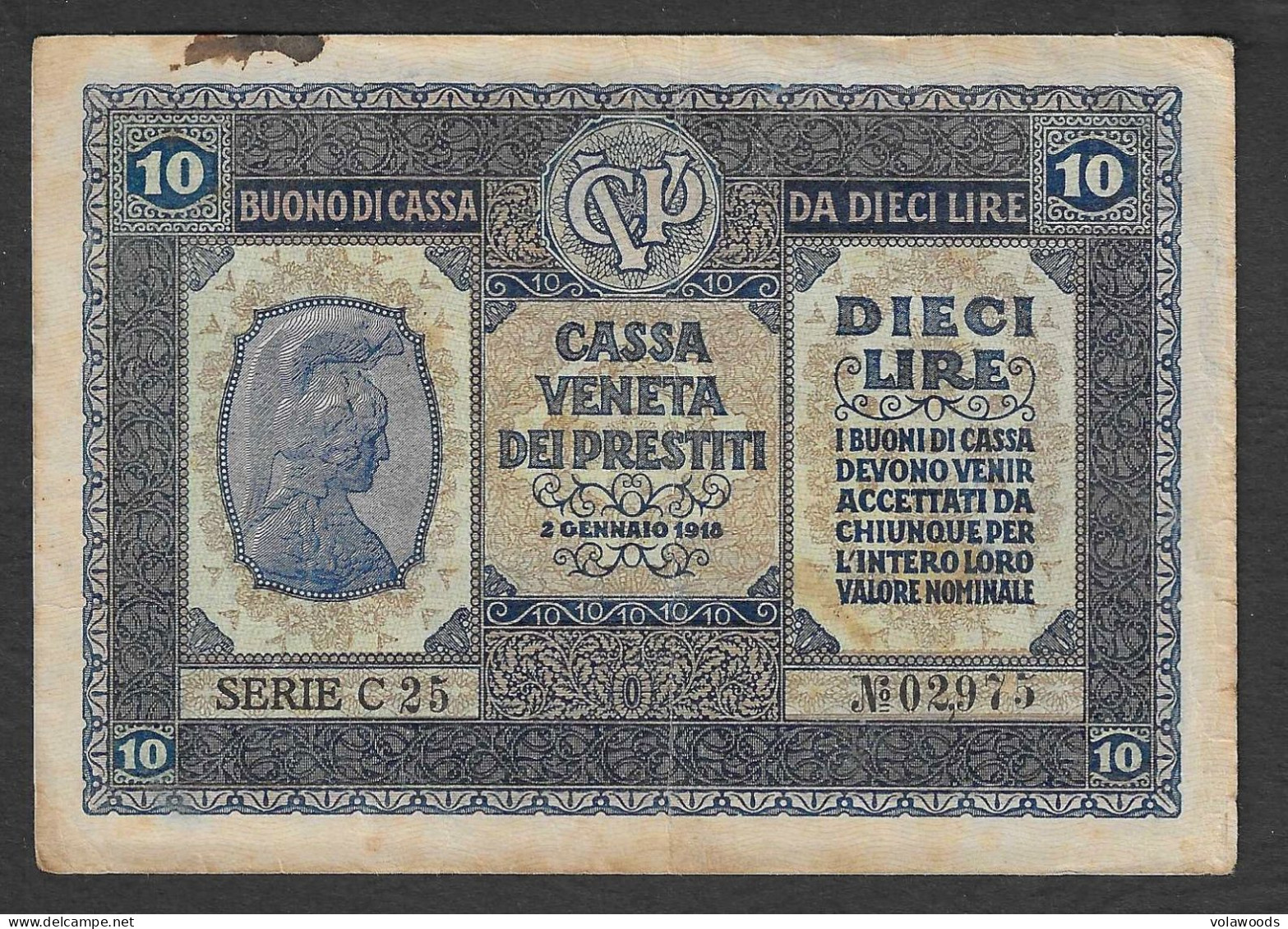 Occupazione Austriaca Del Veneto - Buono Di Cassa Circolato Da 10 Lire P-M6 - 1918 - Occupation Autrichienne De Venezia