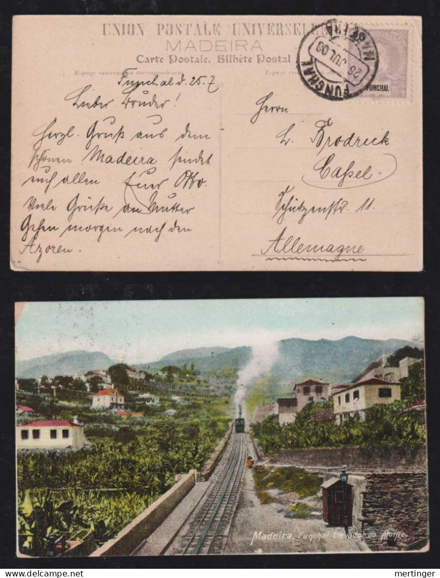 Portugal FUNCHAL 1908 Picture Postcard To KASSEL Germany Train ELEVADOR De Monte - Funchal