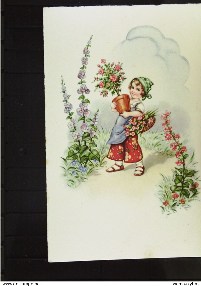 Karte Mit Mädchen Und Blumen - Flowers