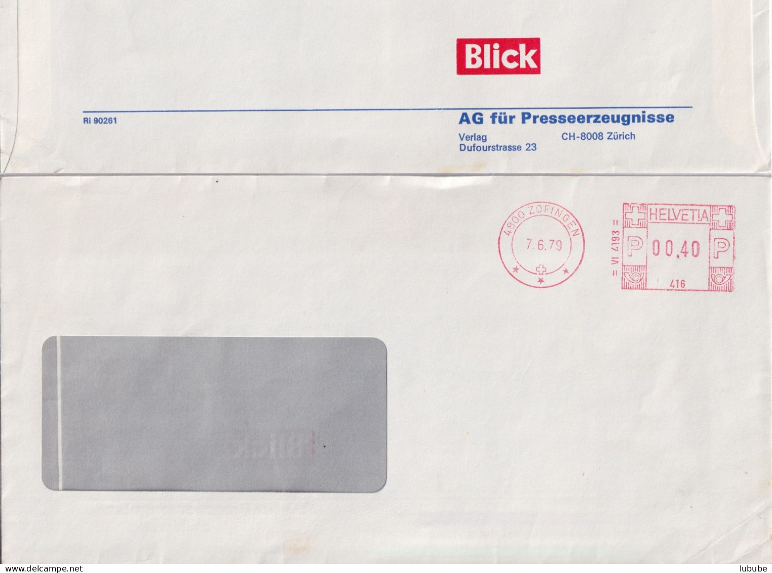 Motiv Brief  "Blick, AG Für Presseerzeugnisse, Zürich/Zofingen"      1979 - Lettres & Documents