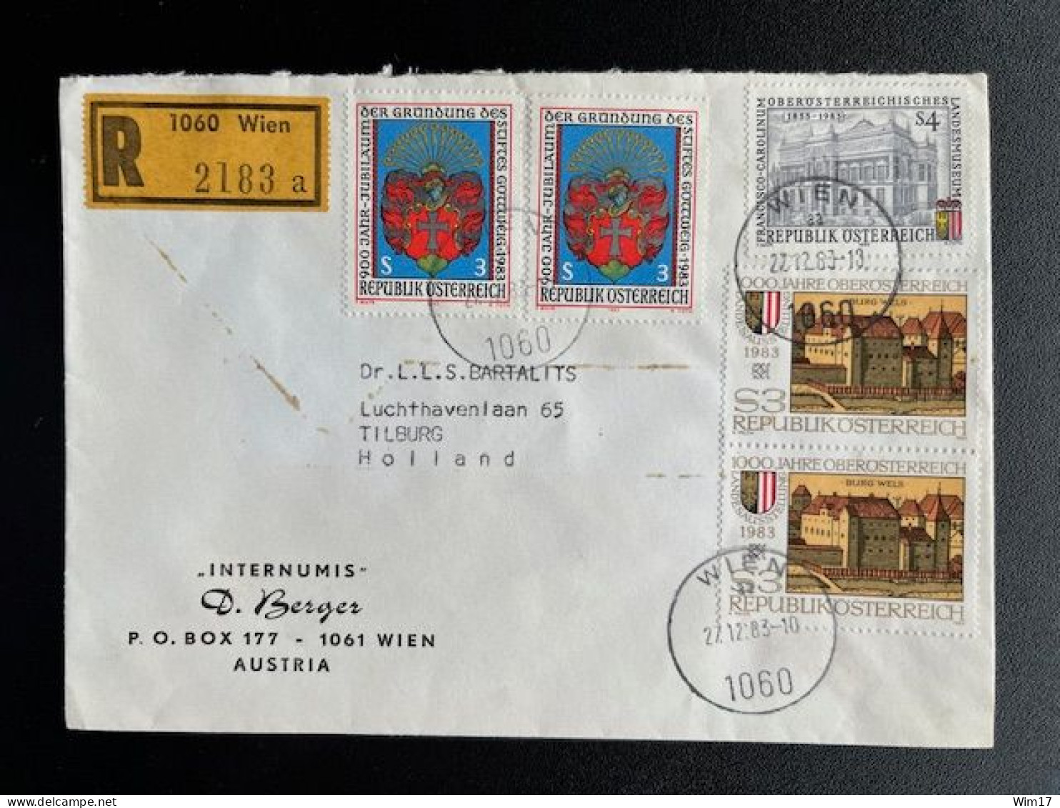 AUSTRIA 1983 REGISTERED LETTER VIENNA WIEN TO TILBURG 27-12-1983 OOSTENRIJK OSTERREICH EINSCHREIBEN - Covers & Documents