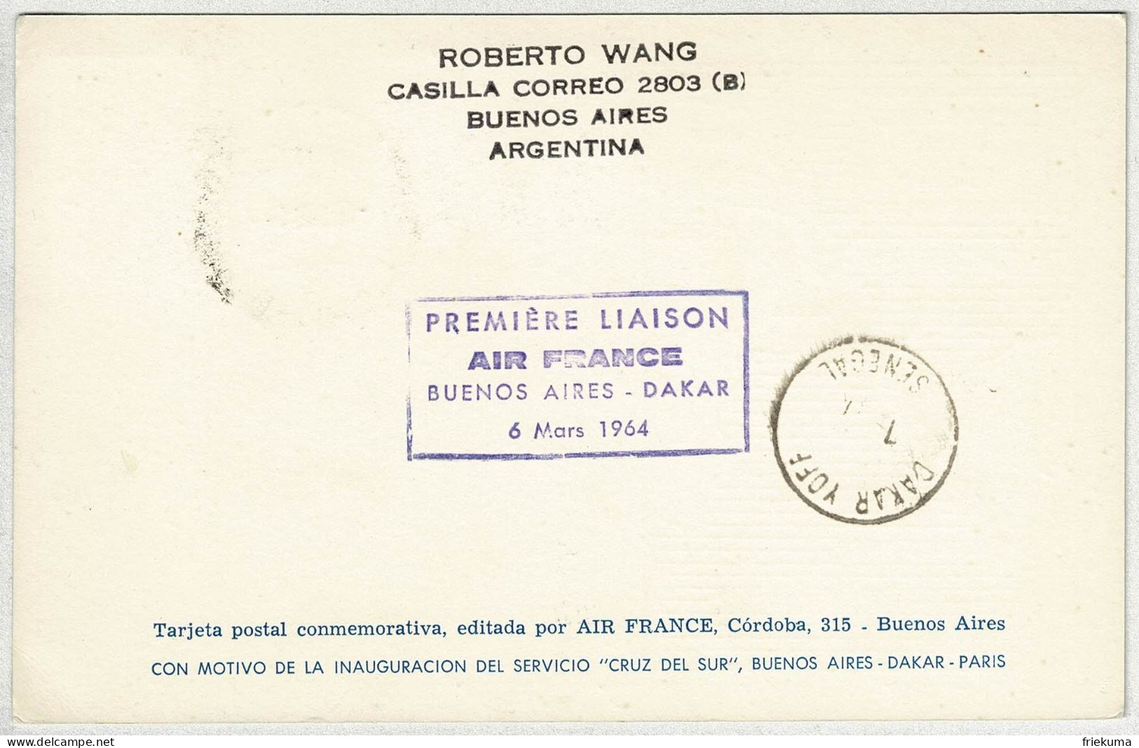 Argentinien / Argentina 1964, Luftpostbrief Erstflug Air France Buenos Aires - Dakar - Paris (Frankreich) - Aéreo