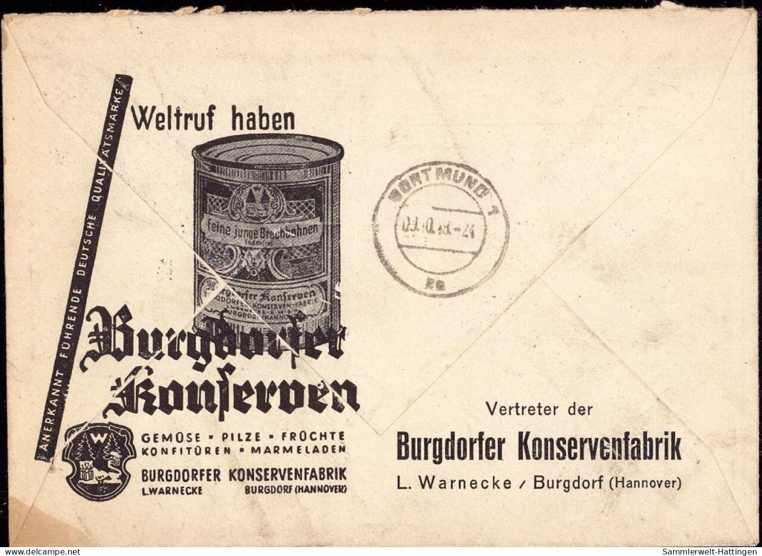 604005 | Dekorativer Briefumschlag Der Burgdorfer Konservenfabrik, Warnecke  | Burgdorf (W - 3167), -, - - Usati