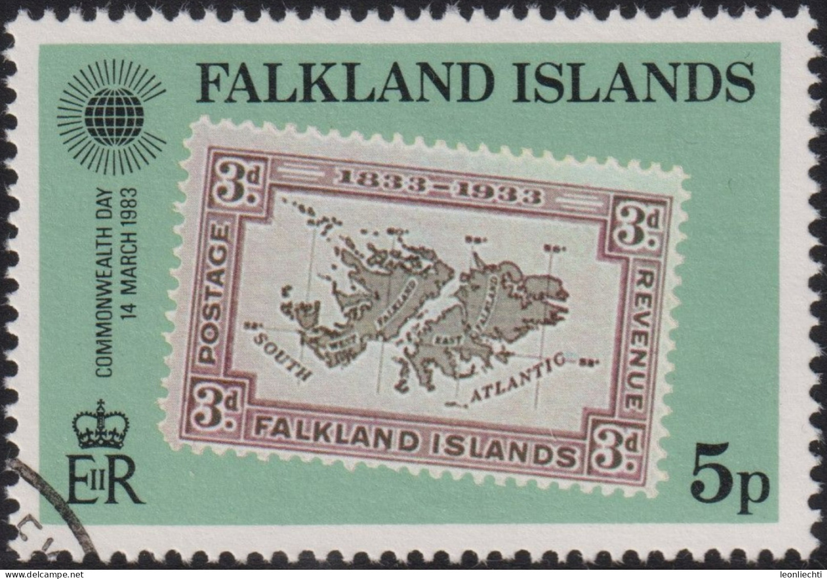 1983 Falklandinseln ° Mi:FK 374, Sn:FK 371, Yt:FK 387, Sg:FK 450, 3d. British Administration Stamp, 1933 - Falklandinseln