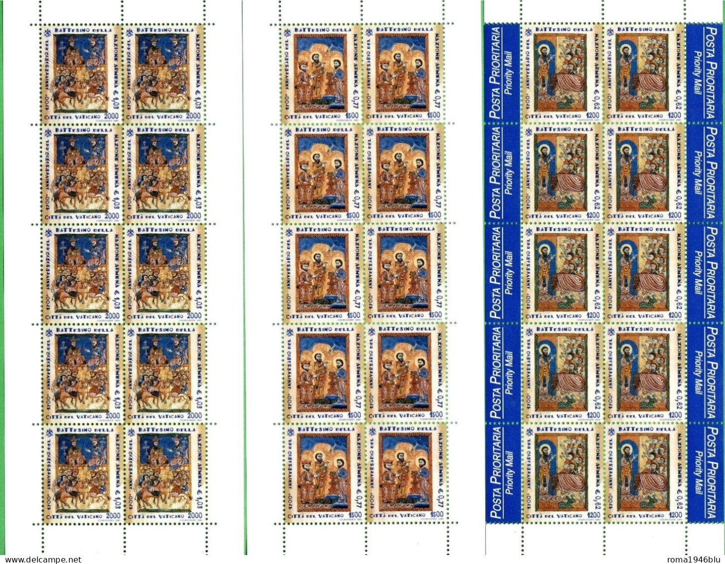 VATICANO 2001 BATTESIMO DELLA NAZIONE ARMENA 3 MINIFOGLI ** MNH - Blocchi E Foglietti