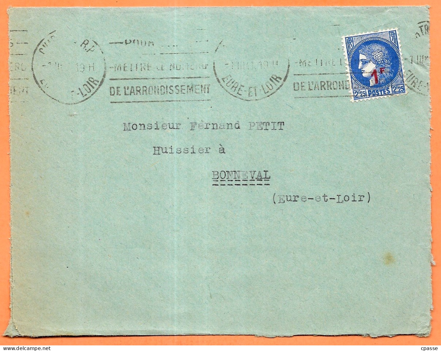 1941 Lettre Avec Type Cérès Surchargé YT 487 Seul Sur Lettre De Chartres à Bonneval 28 - Brieven En Documenten