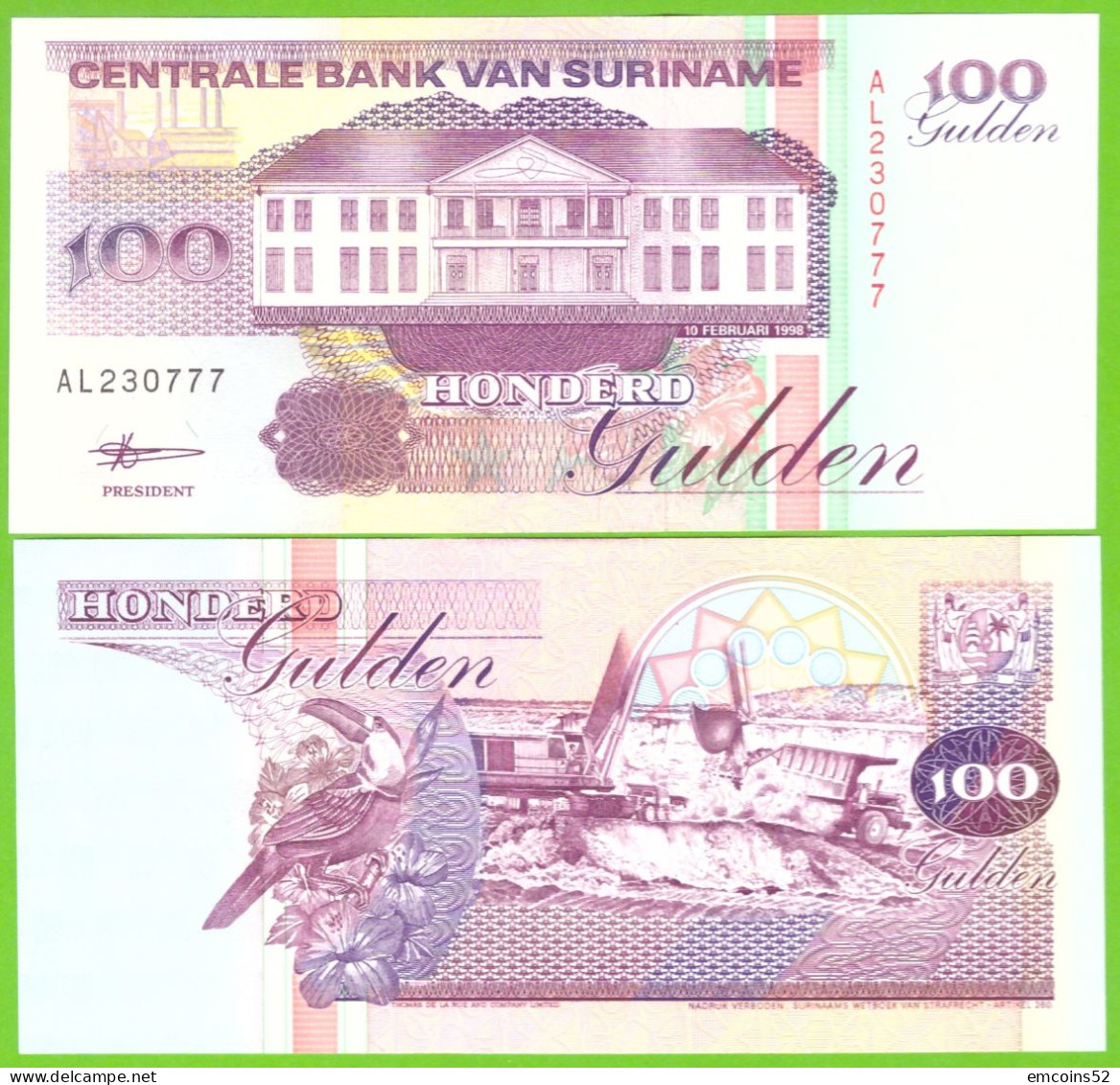 SURINAME 100 GULDEN 1998 P-139b  UNC - Suriname