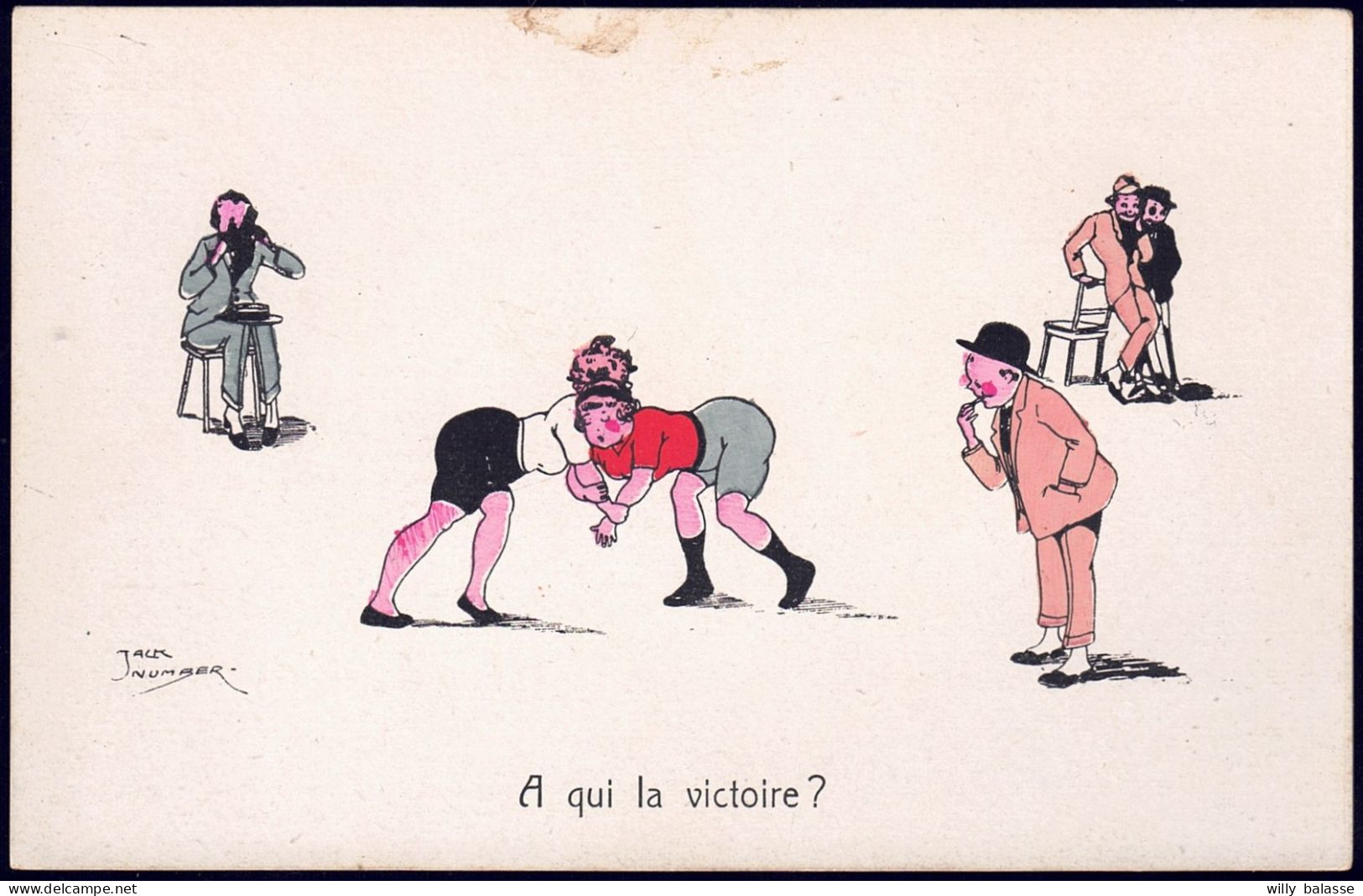 +++ CPA - Fantaisie - Illustrateur J. NUMBER - Sport - Lutte - "A Qui La Victoire?"  // - Number, Jack