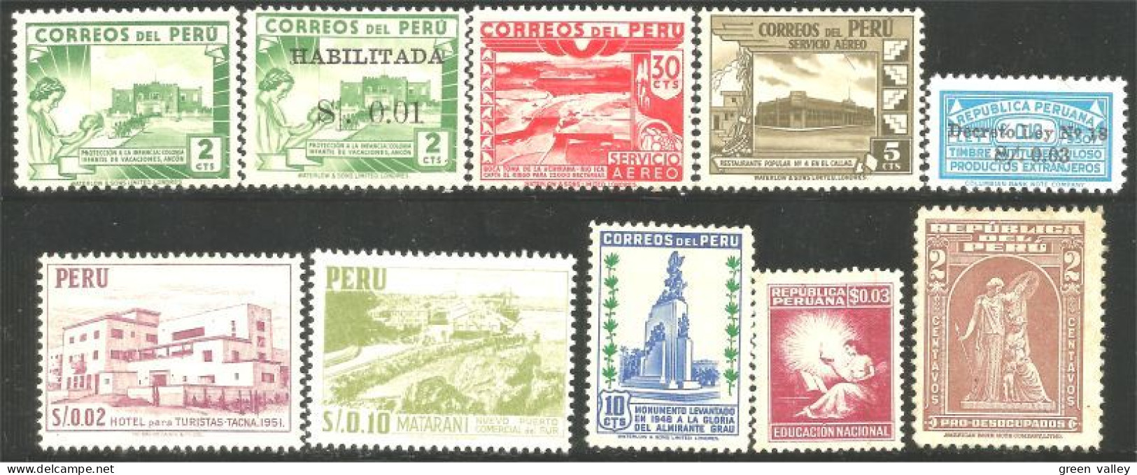 728 Peru 10 Old Stamps MH * Neuf CH (PER-12) - Pérou