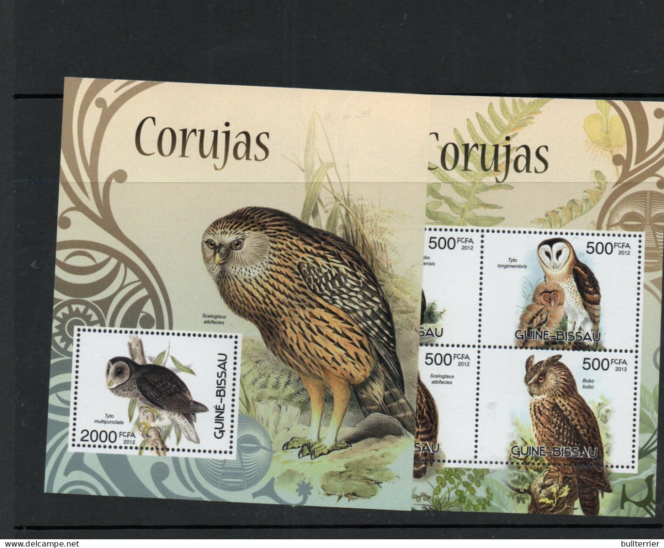 BIRDS - GUINEA BISSAU -2012 - OWLS SHEETLET OF 4 + SOUVENIR SHEET MINT NEVER HINGED  - Owls