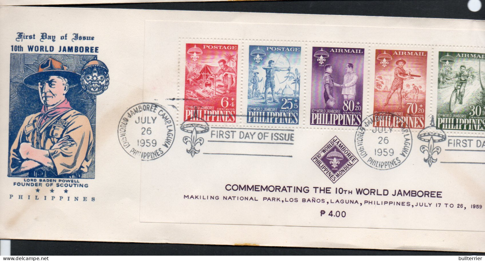 PHILIPPINES - 1959 - SCOUT JAMBOREE S/SHEET ON BADEN POWELF FDC , SG CAT £24 - Storia Postale