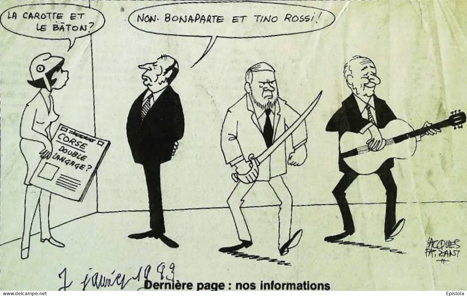 ► Coupure De Presse   Le Figaro Jacques Faisant 1983  Marianne Mitterrand Corse Bonaparte Et Tino Rossi Guitare épée - Desde 1950