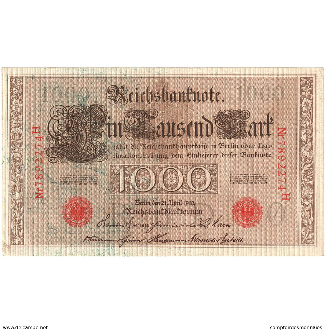 Billet, Allemagne, 1000 Mark, 1910-04-21, KM:44b, TTB+ - 1.000 Mark