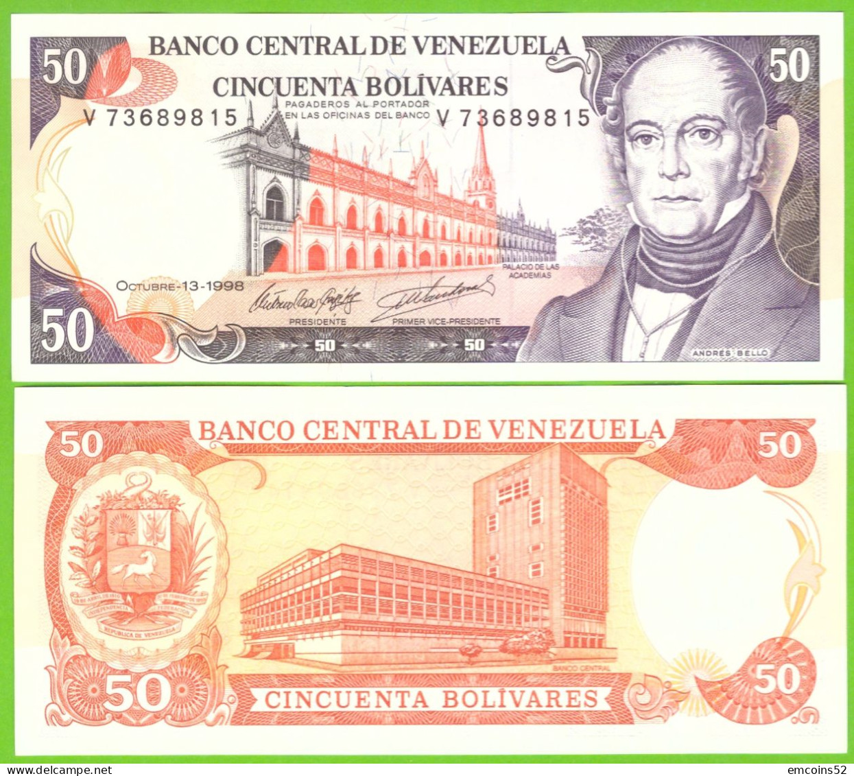 VENEZUELA 50 BOLIVARES 1998 P-65g UNC - Venezuela