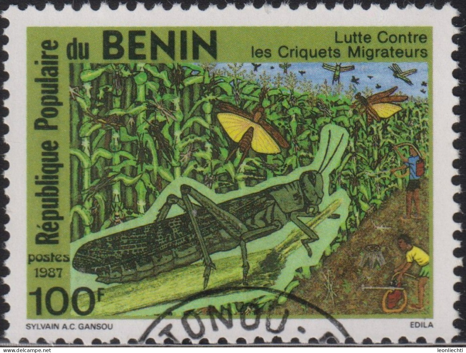 1987 Benin° Mi:BJ 460, Sn:BJ 646, Yt:BJ 656, Sg:BJ 1064, Anti-locust Campaing, Heuschrecke - Benin – Dahomey (1960-...)