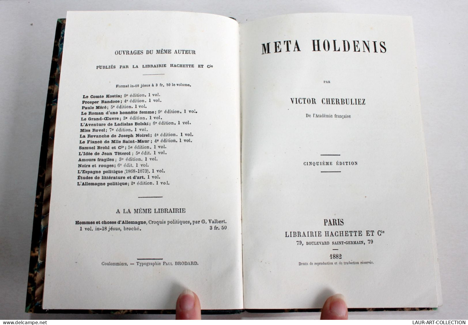 META HOLDENIS Par VICTOR CHERBULIEZ, 5e EDITION 1882 LIB. HACHETTE, LITTERATURE/ ANCIEN LIVRE XIXe SIECLE (1803.48) - 1801-1900