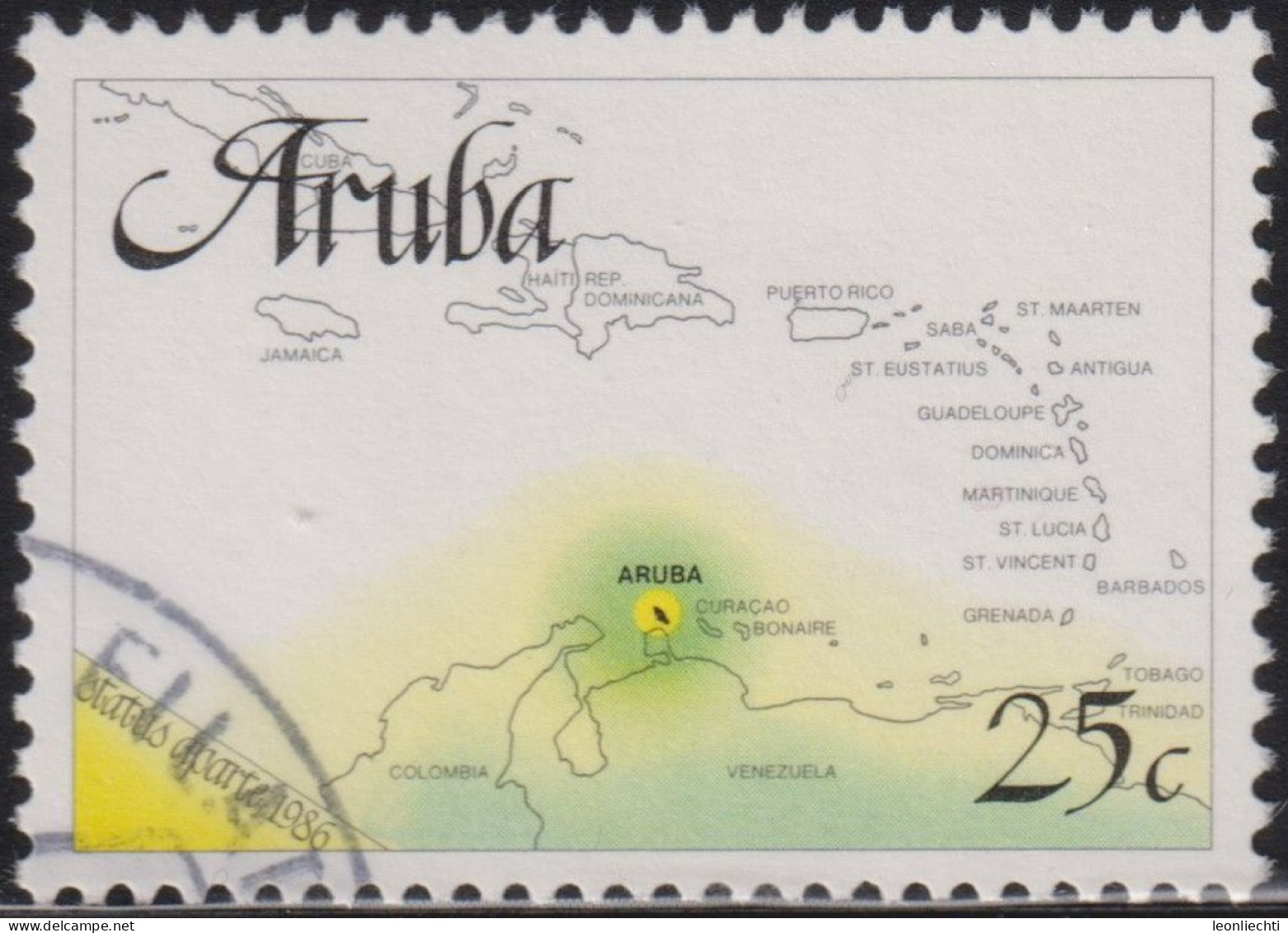 1986 Aruba ° Mi:AW 1, Sn:AW 18, Yt:AW 1, Sg:AW 1, NVP:AW 1, Card From Aruba, Separat-status 1986-01-01 - Curacao, Netherlands Antilles, Aruba