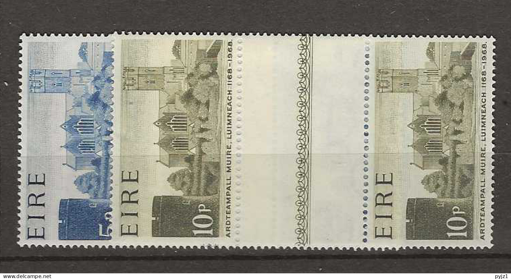 1968 MNH Ireland Mi 204-05 Gutter Pairs Unfolded - Unused Stamps