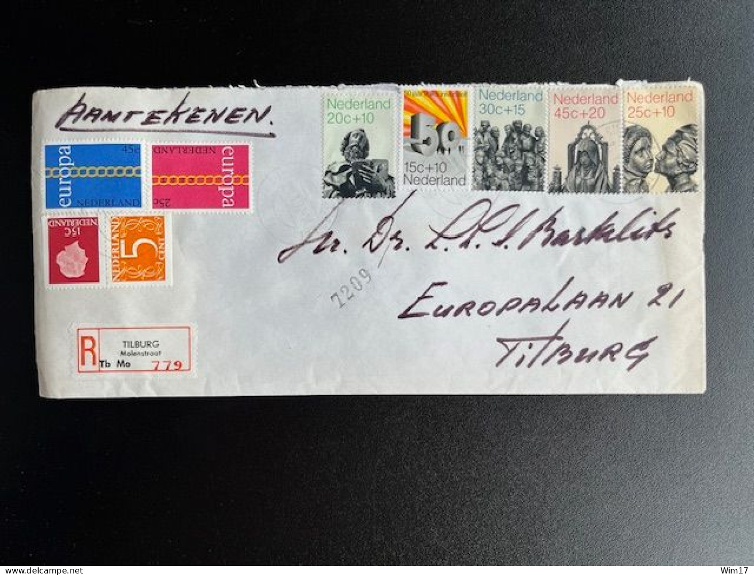 NETHERLANDS 1972 REGISTERED LETTER TILBURG MOLENSTRAAT TO TILBURG 20-01-1972 NEDERLAND AANGETEKEND - Cartas & Documentos