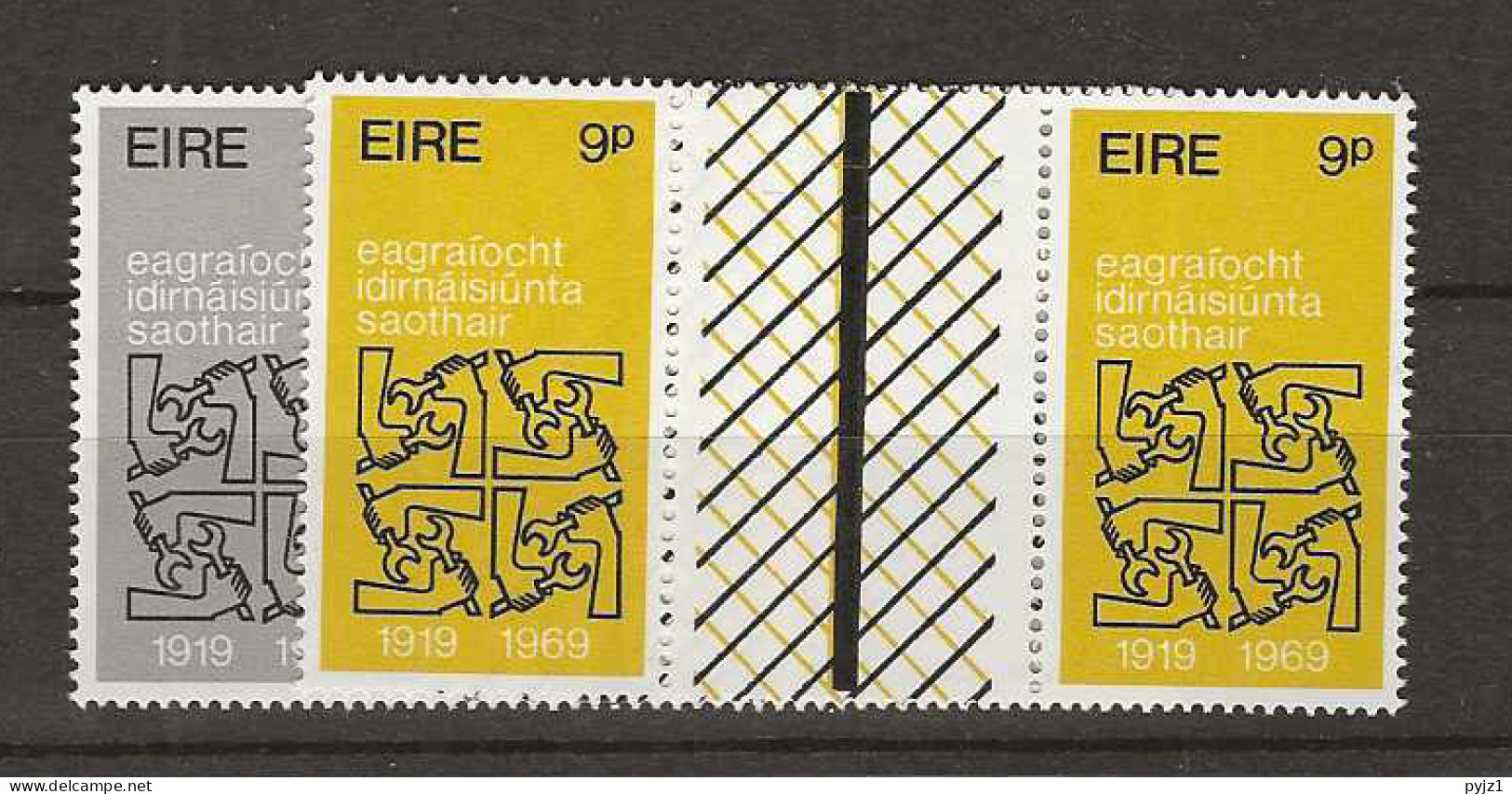 1969 MNH Ireland Mi 232-33 Gutter Pairs Unfolded - Unused Stamps