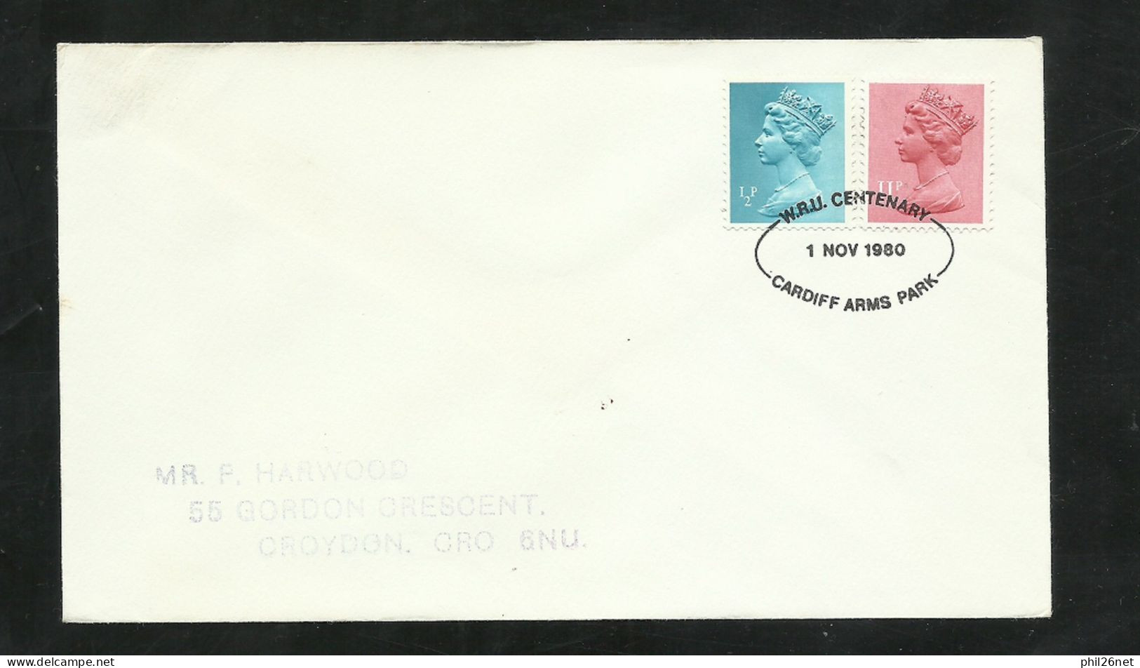 U.K Royaume Uni Lettre Du 01/11/1980 Cachet Illustré Centanire De Wales Rugby Union Cardiff Arms Park N°605 Et 784 B/ TB - Rugby