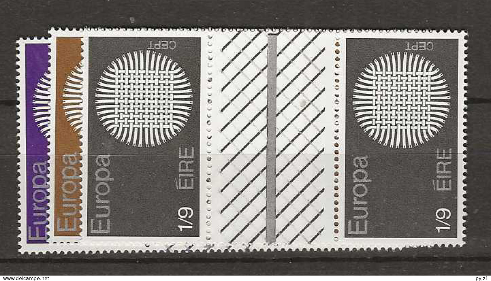1970 MNH Ireland Mi 239-41 Gutter Pairs Unfolded - Unused Stamps