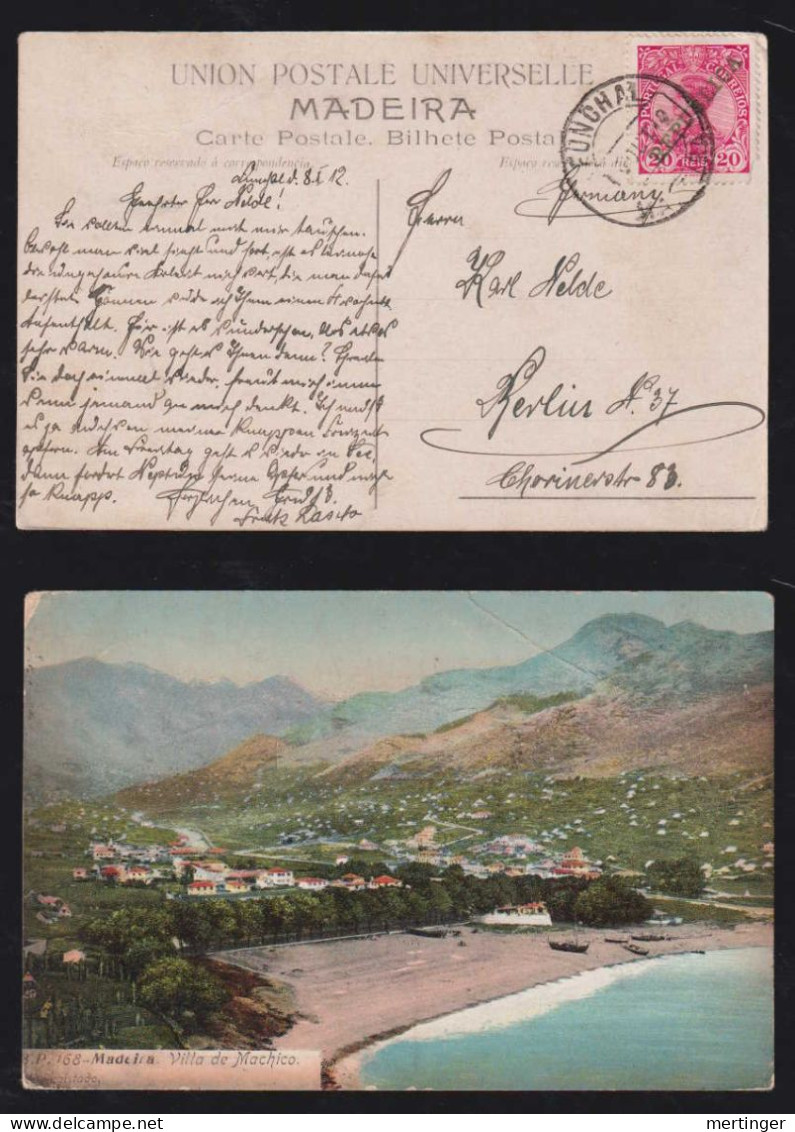 Portugal FUNCHAL 1912 Picture Postcard To BERLIN Germany Madeira Villa De Machico - Funchal