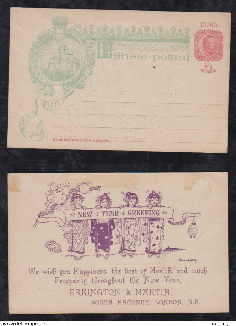 Portugal INDIA 1898 Centario Stationery Postcard ** MNH Private Christmas New Year Greeting Imprint - Inde Portugaise