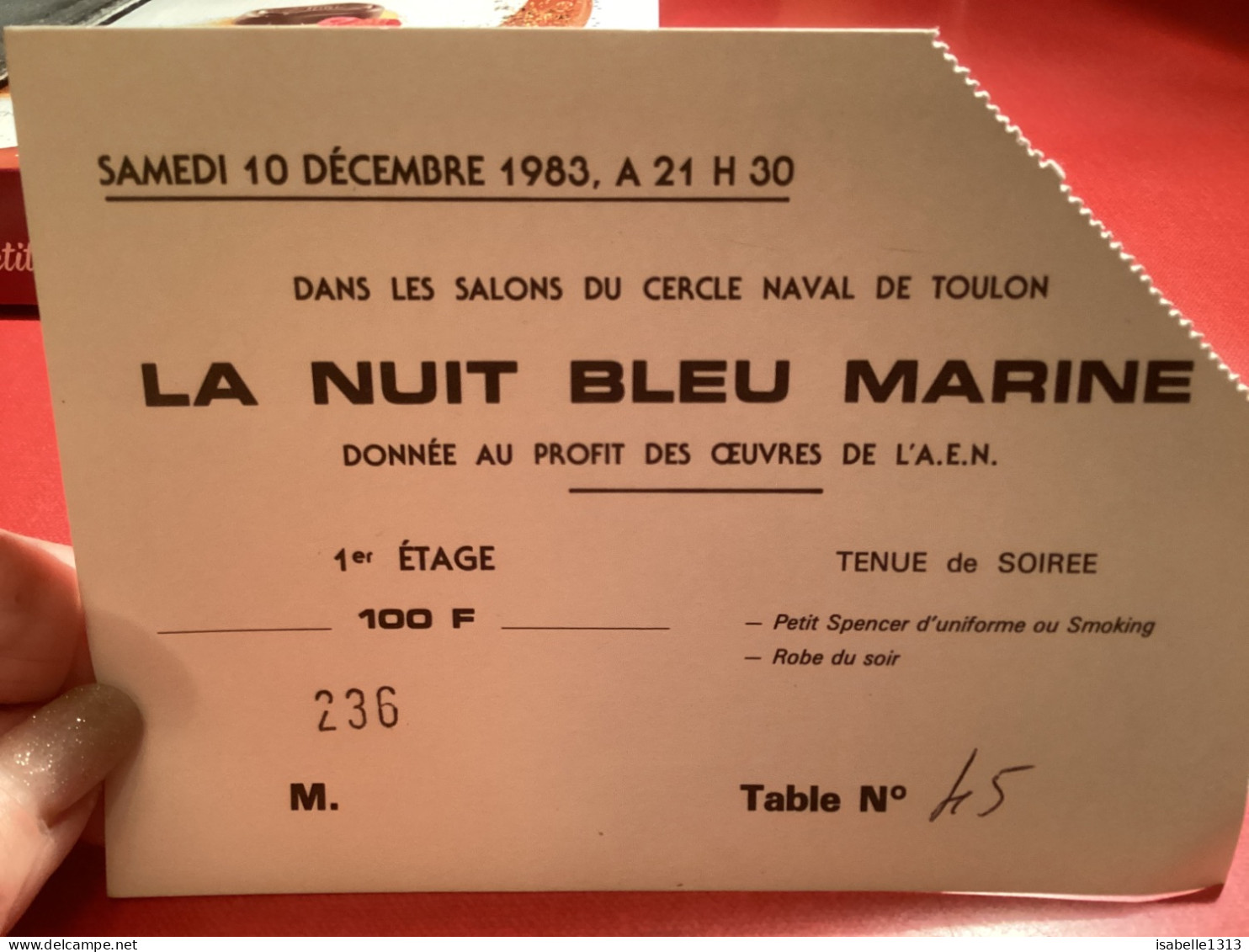 10 Décembre 1983 Dans Le Salon Du Cercle Naval De Toulon, La Nuit Bleu Marine, Tenue De Soirée Smoking - Tickets D'entrée