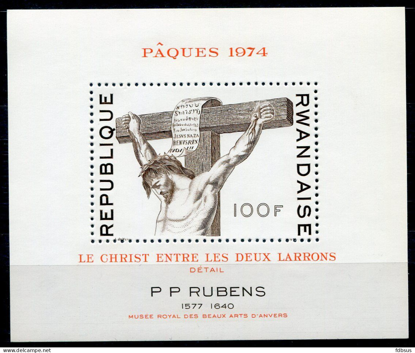 1974 Bloc 34 **  Pasen Paques - Le Christ Entre Les Deux Larrons Détail - P.P. Rubens  - Cote 14€ - Neufs