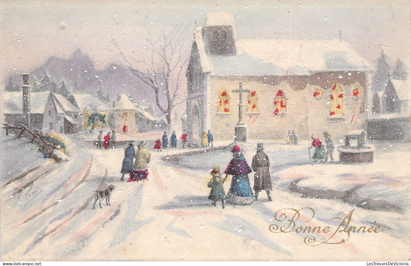 ILLUSTRATEUR - Orens - Bonne Année - Village Enneigé -  Carte Postale Ancienne - Orens