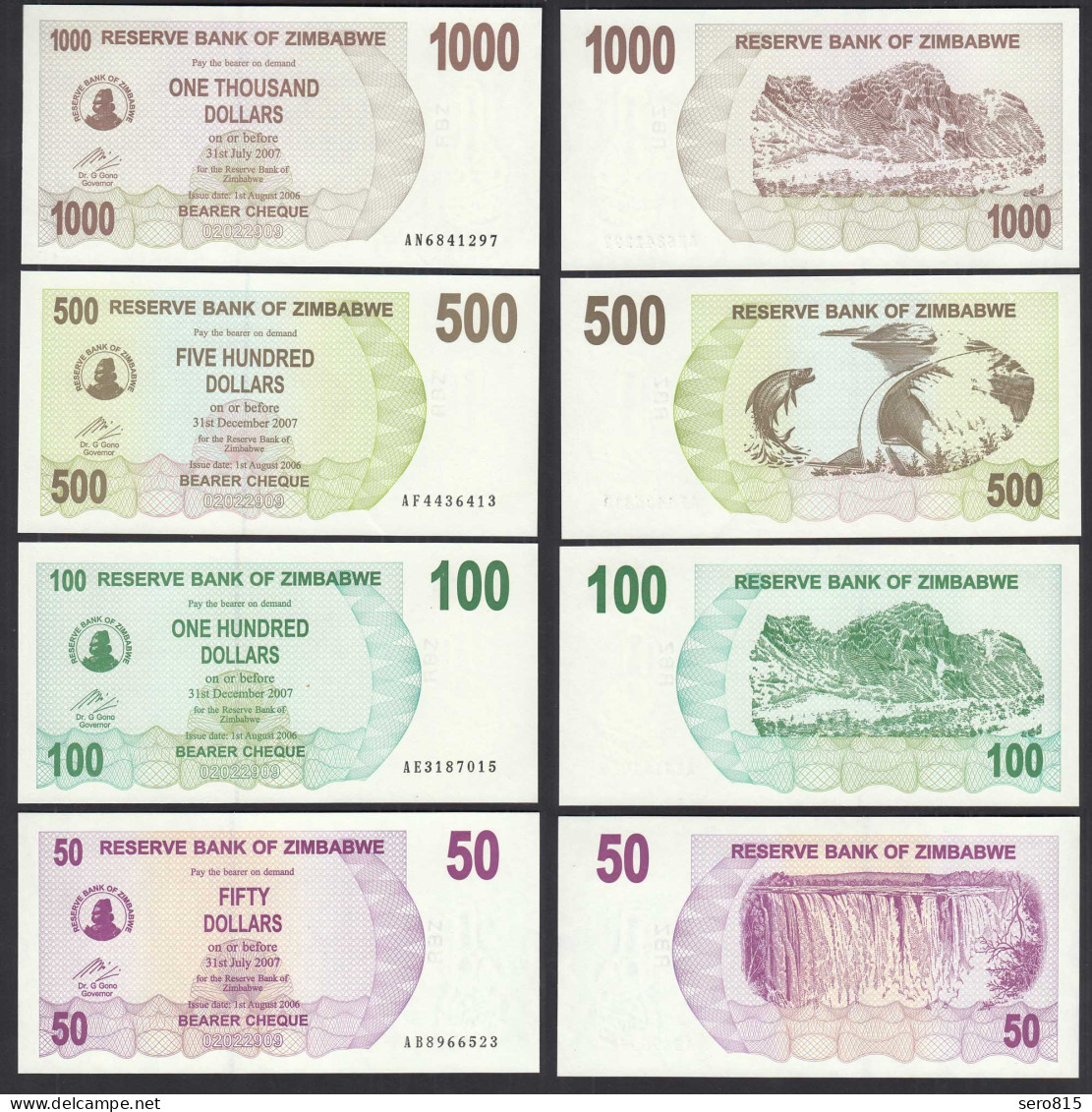 SIMBABWE - ZIMBABWE 50,100,500,1000 Dollars 2007 UNC (1)     (31964 - Sonstige – Afrika