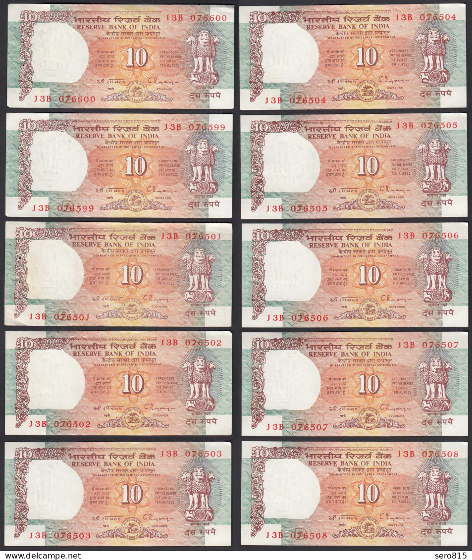 Indien - India - 10 Pieces A'10 RUPEES Pick 88f 1992 Letter D AXF (2-) Sign. 87 - Autres - Asie