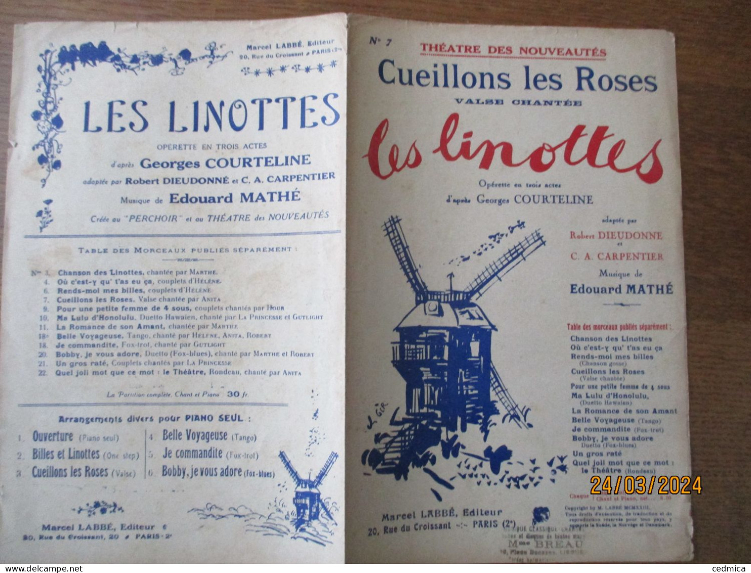 LES LINOTTES  OPERETTE EN 3 ACTES D'APRES GEORGES COURTELINE MUSIQUE DE EDOUARD MATHE - Spartiti